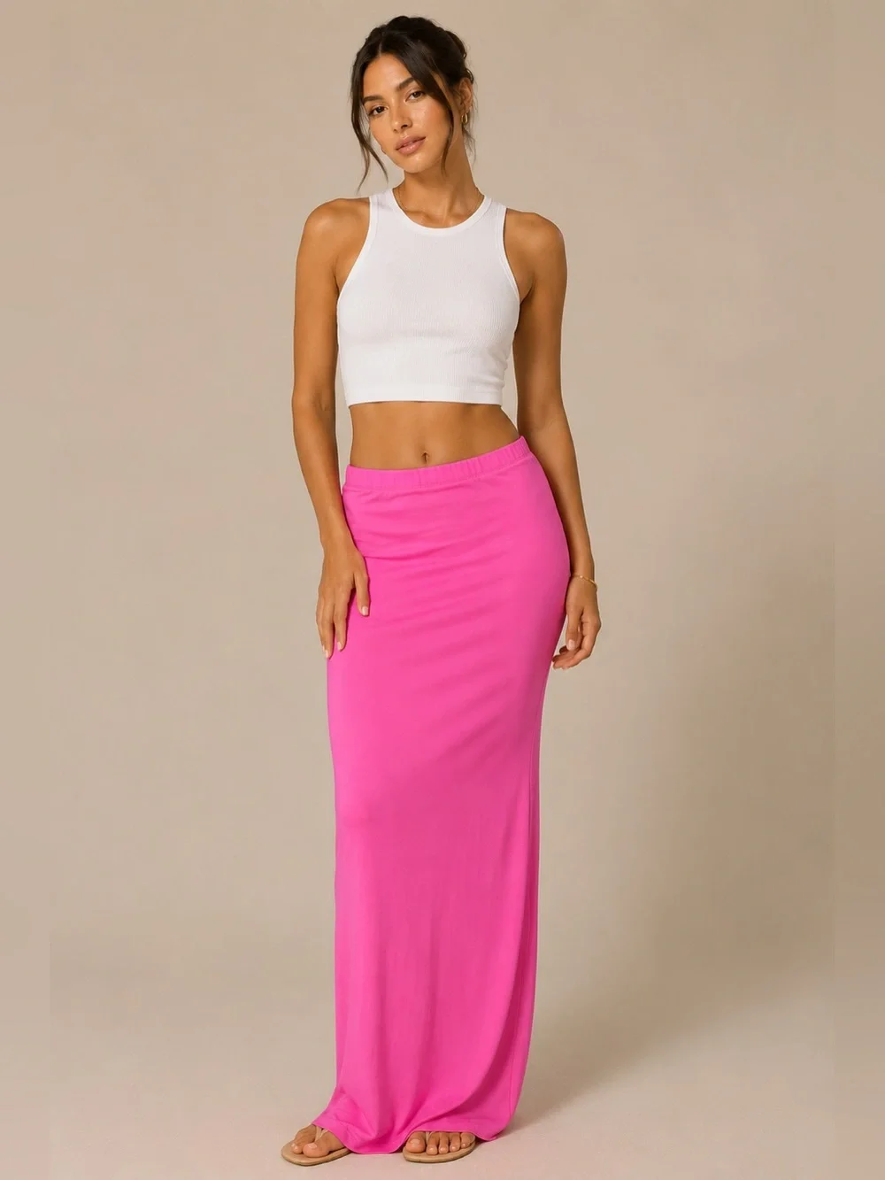 SKIMS Swim Cover Up Maxi Skirt Pink Small High Waist Bodycon Beach Resort Strech